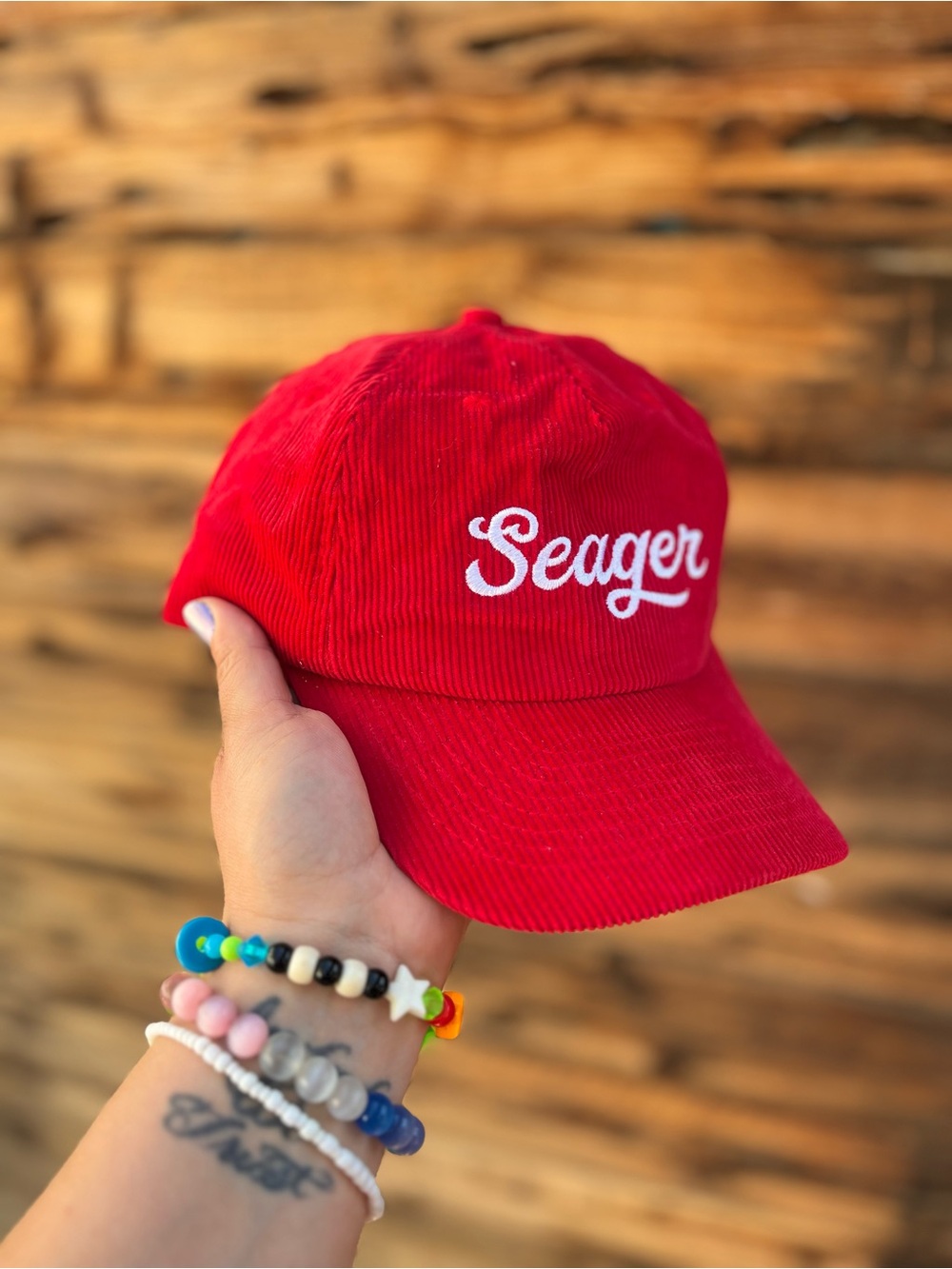 SEAGER | Red Corduroy Baseball Snapback Cap OS